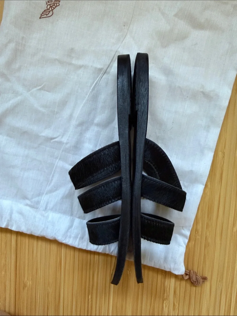 Ancient Greek Sandals black pony hair slides size 37